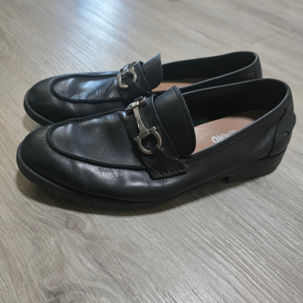 Salvatore Ferragamo Mens 11.5 2E Black Leather Gancini Bit Loafers Made in Italy